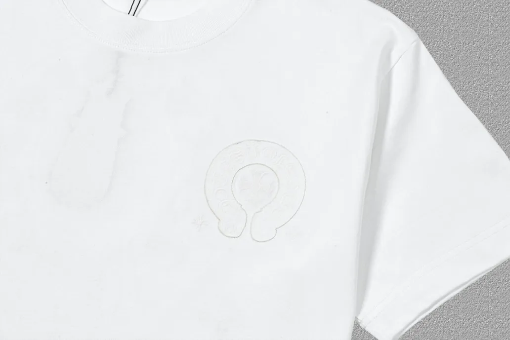 🅿️200 [CH Crow Heart] 2025FW short-sleeved T-shirt, patch embroidery, high-end 26s double yarn 300g fabric, heavy fabric, custom stretcher rib, same cylinder and dye, complete three standards, same style for men and women, color: black, white, size: S M L XL 2XL